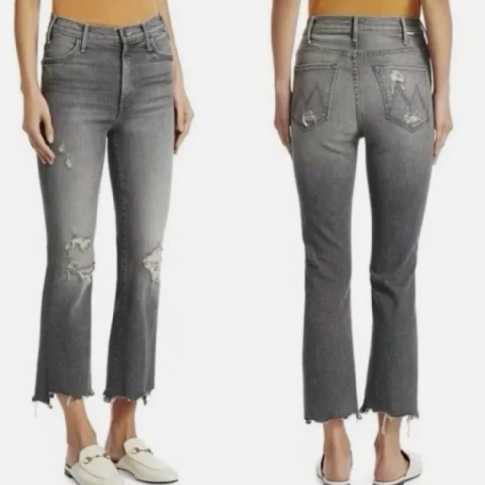 MOTHER The Hustler Crop Step Chew 29 Distressed Black Grey